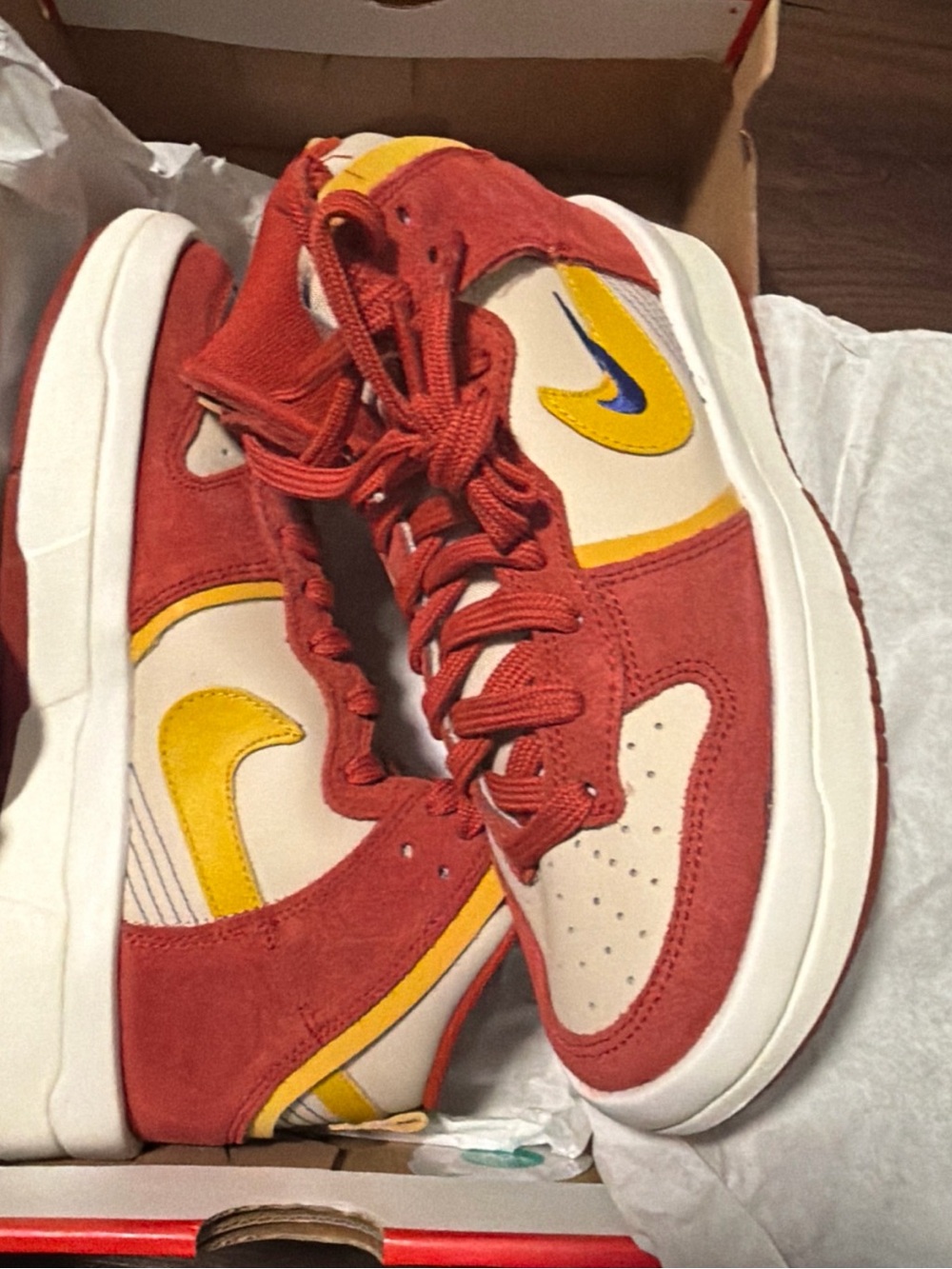 Nike Dunk High Up "Cinnabar" Women's Shoes Red-Gold - size 6.5 - Picture 4 of 7